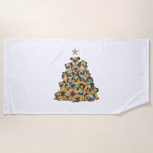 Pug Christmas Tree Merry Dogmas Cute Beach Towel