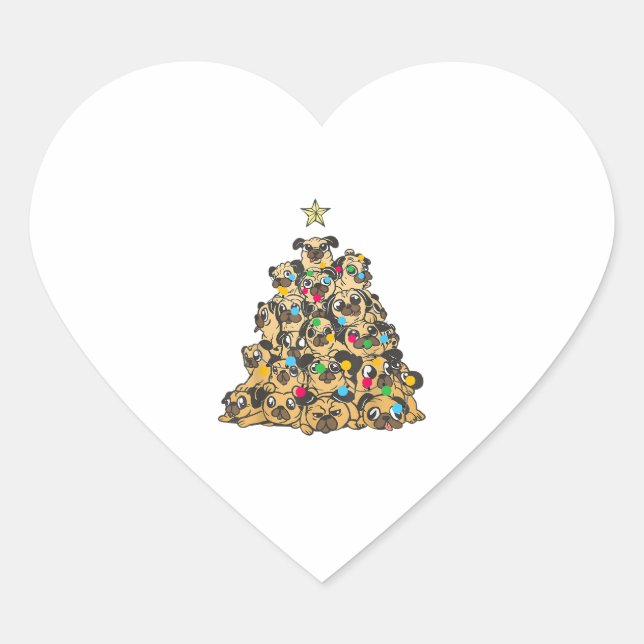 Pug Christmas Tree Merry Dogmas Cute  Heart Sticker (Front)