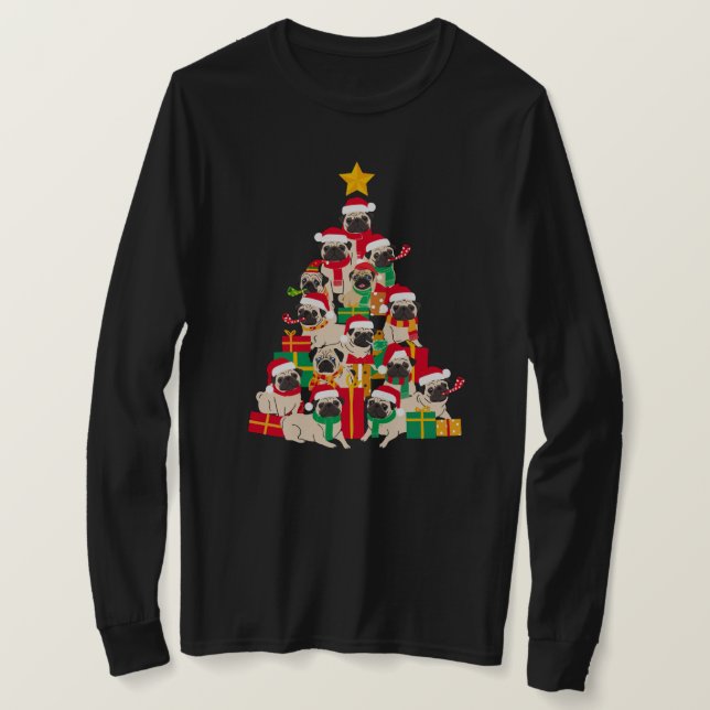 Pug Christmas Tree T-Shirt (Design Front)