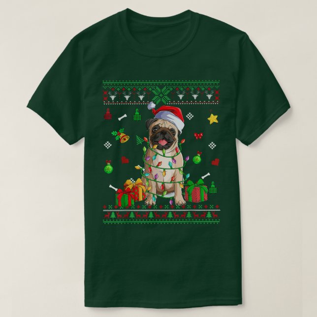 Pug Christmas Ugly Sweater Christmas Light Funny P (Design Front)