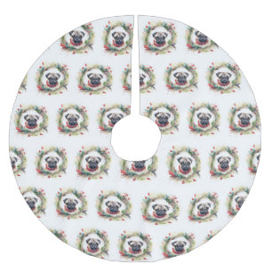 Pug Christmas Wreath Festive Pup Brushed Polyester Tree Skirt