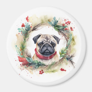 Pug Christmas Wreath Festive Pup Magnet