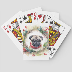 Pug Christmas Wreath Festive Pup Playing Cards
