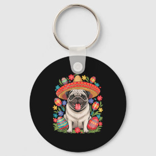 Pug cinco de mayo key ring