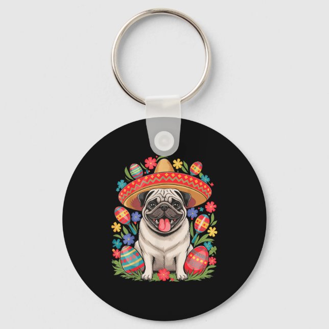 Pug cinco de mayo  key ring (Front)