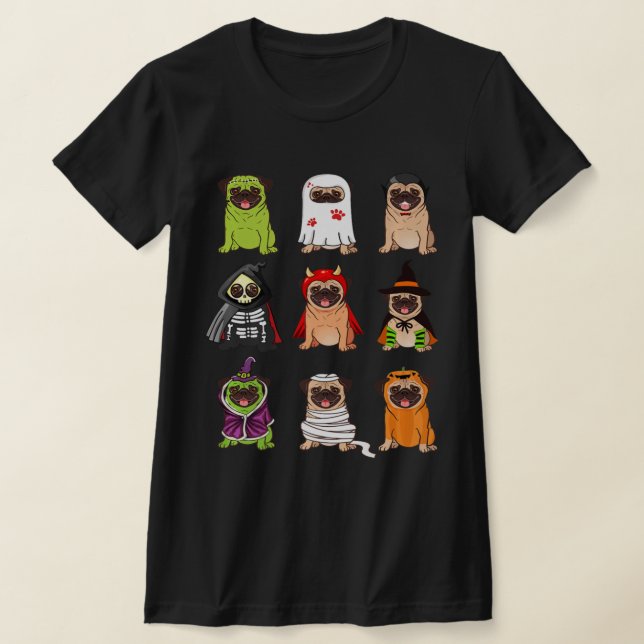 Pug Collection Happy Pugoween Halloween Spooky Cos T-Shirt (Laydown)