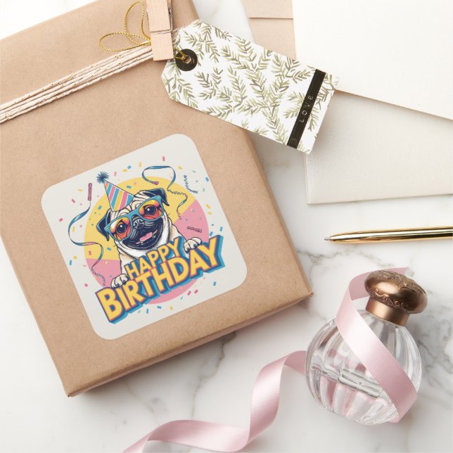 Pug Colourful  Square Sticker (Gifting)
