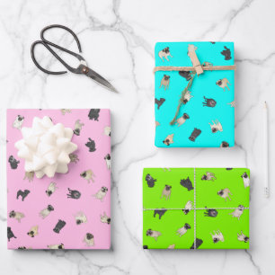 Pug Confetti - bubble gum pink, turquoise, green  Wrapping Paper Sheet