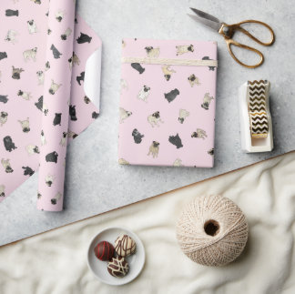 Pug Confetti - pale pink roll of Wrapping Paper