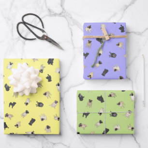 Pug Confetti - yellow, purple, green  Wrapping Paper Sheet