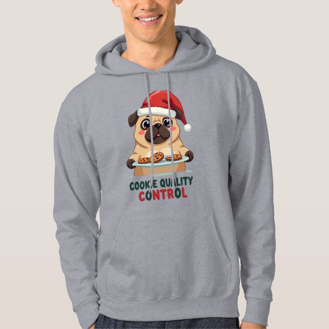 Pug Cookie Quality Control Funny Christmas Hoodie (Front)