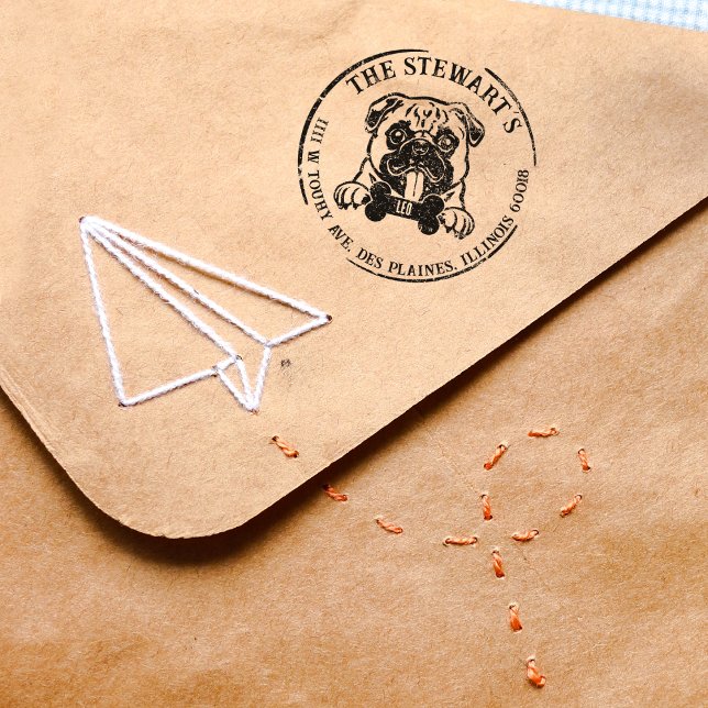 Pug Custom Family Return Address  Rubber Stamp (Creator Uploaded)