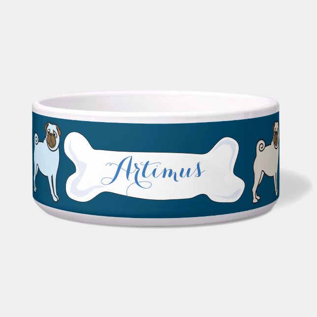 PUG Customisable Name Dogfood Pet Bowl (Front)