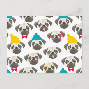 Pug – cute dog in Christmas Postcard