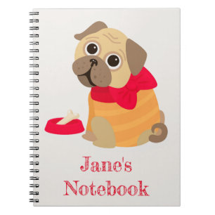 Pug cute dog personalised name notebook