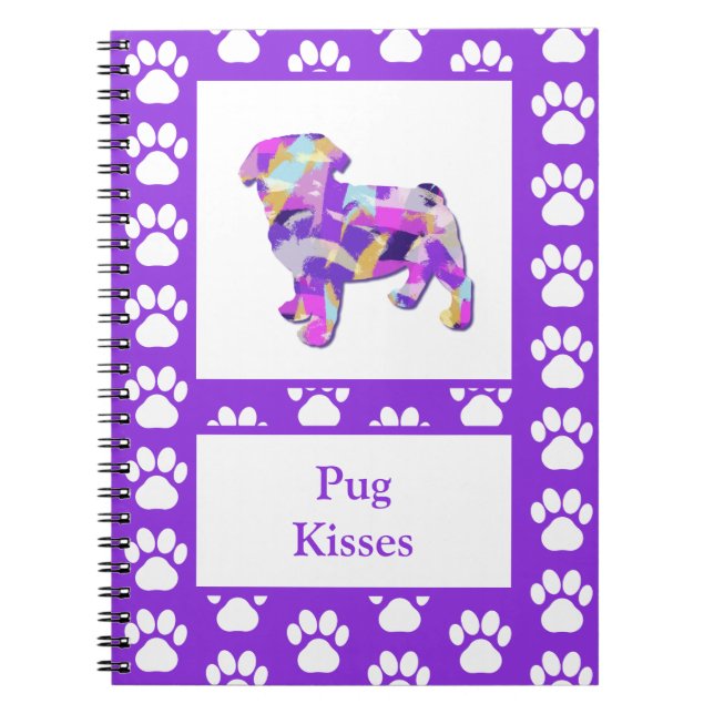 Pug Cute Dog Silhouette Paw Purple PY&B Notebook (Front)
