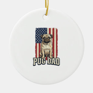 Pug Dad Patriotic Vintage Engraving Dog Shirt Desi Ceramic Ornament