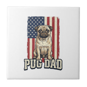 Pug Dad Patriotic Vintage Engraving Dog Shirt Desi Ceramic Tile