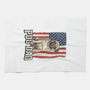 Pug Dad Patriotic Vintage Engraving Dog Shirt Desi Tea Towel