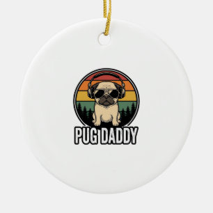 Pug Daddy Vintage Sunset Dog Vector Shirt Design_1 Ceramic Ornament
