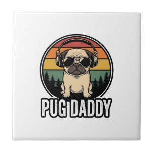Pug Daddy Vintage Sunset Dog Vector Shirt Design_1 Ceramic Tile