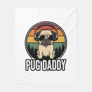 Pug Daddy Vintage Sunset Dog Vector Shirt Design_1 Fleece Blanket