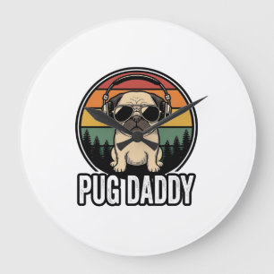 Pug Daddy Vintage Sunset Dog Vector Shirt Design_1 Large Clock