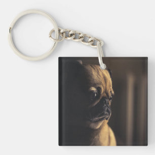 Pug Deep In Thought Key Ring