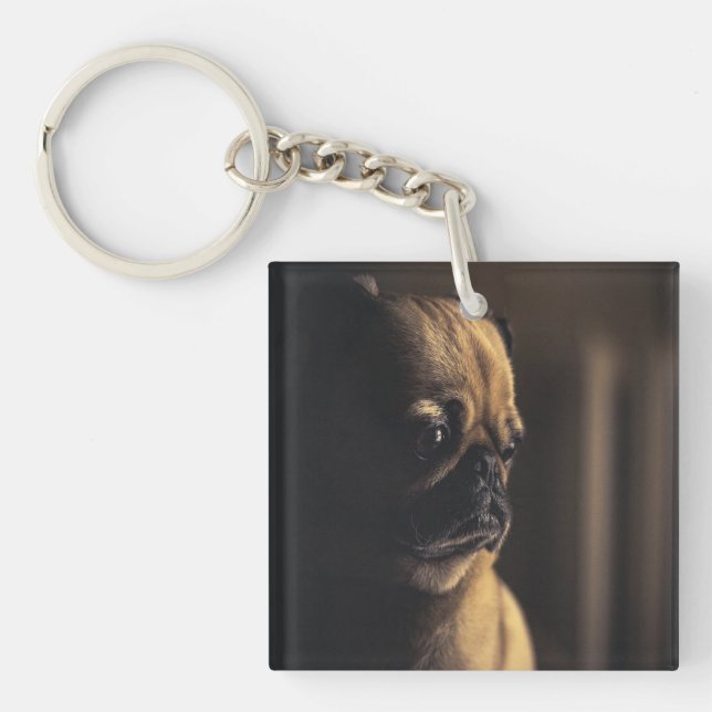 Pug Deep In Thought Key Ring (Front)