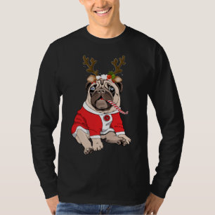Pug Deer Pug Lovers Reindeer Christmas Funny Xmas  T-Shirt