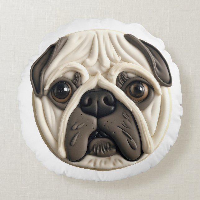Pug Dog 3D Inspired  Round Cushion (Front)