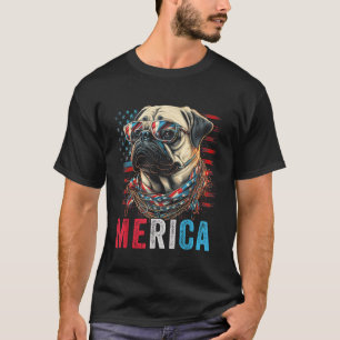 Pug Dog 4th of July American Flag America USA Meri T-Shirt