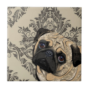 Pug Dog Abstract Pet Pattern Print Ceramic Tile