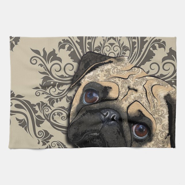 Pug Dog Abstract Pet Pattern Print Tea Towel (Horizontal)