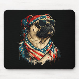Pug Dog American Flag Patriotic Dog Lover Usa 4th Mouse Pad