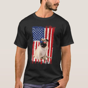 Pug Dog American Flag Patriotic Independence   4th T-Shirt