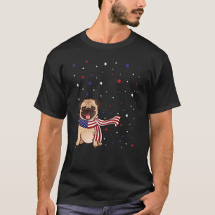Pug Dog American Flag Scarf Patriotic 4th Of July T-Shirt