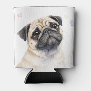 Pug Dog and Hearts Cute Can Cooler