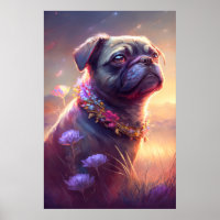 Pug Dog Animal Portrait Painting Pet Character