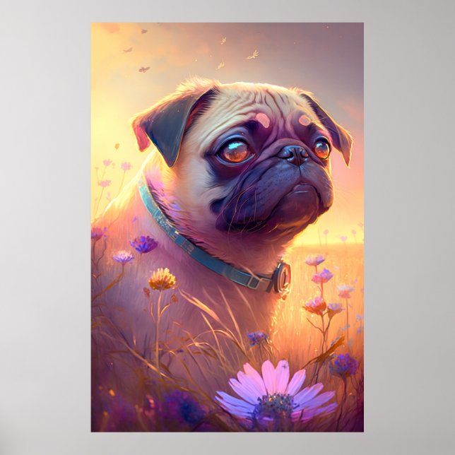 Pug Dog Animal Portrait Painting Pet Character Poster (Front)