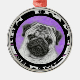 Pug Dog Art Christmas Ornament by Glenda Harlan