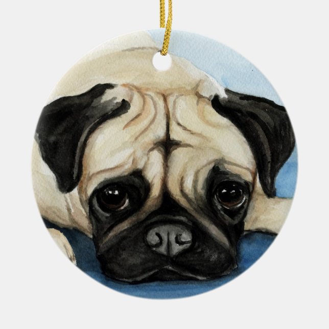 Pug Dog Art Ornament (Front)
