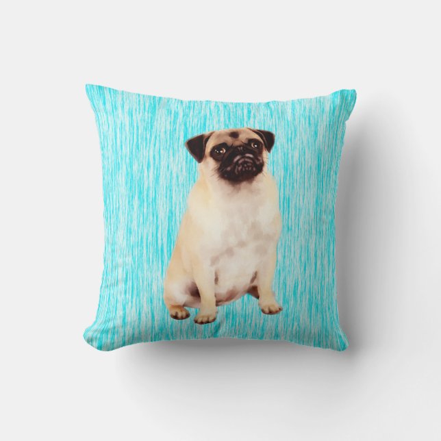 Pug Dog Art Portrait Cushion (Front)