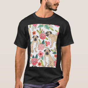 Pug Dog Art Pugs puppy funny cute dogs flowers T-Shirt