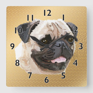 Pug Dog Art Square Wall Clock
