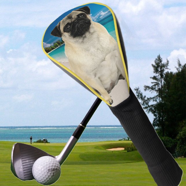 Pug Dog at the Beach Golf Head Cover (pug at the beach golf head cover)