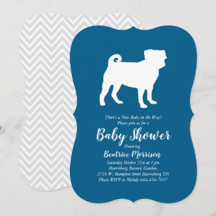 Pug Dog Baby Shower Blue for Boy Invitation