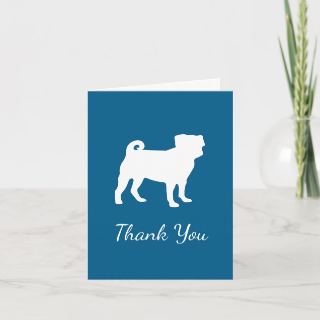 Pug Dog Baby Shower Blue Puppy Boy Thank You Card (Front)