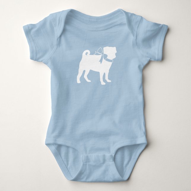 Pug Dog Baby Shower Boy Blue with Bow Baby Bodysuit (Front)