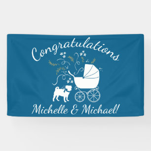 Pug Dog Baby Shower Boy Blue with Bow Banner
